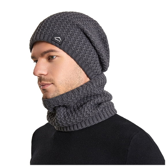 qolati 2 Pcs Winter Knitted Beanie Hat Scarf Set Women Men Soft Warm Skull Cap Hat Neck Warmer 2 in 1 Set Casual Knit Slouchy Cap