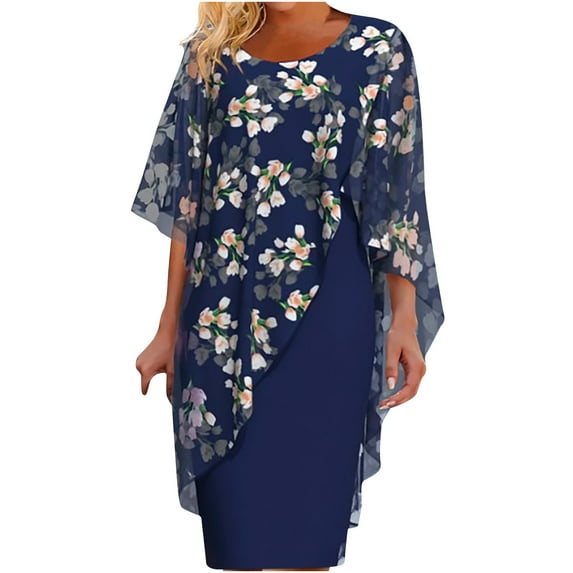 qolati 2 Piece Mother of The Bride Dresses with Chiffon Floral Blouse Mother of The Groom Dresses Tea Length Formal Evening Gowns