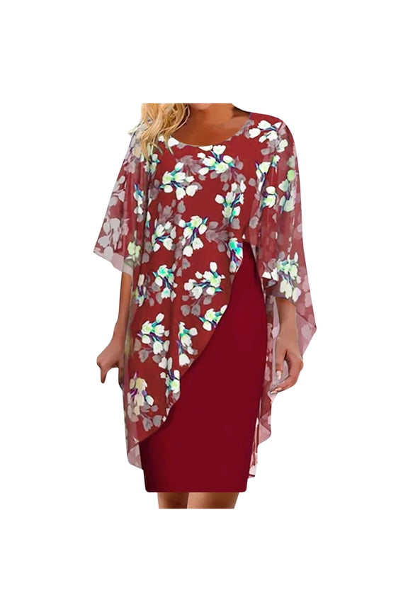 2 Piece Mother of The Bride Dresses with Chiffon Floral Blouse Mother of The Groom Dresses Tea Length Formal Evening Gowns