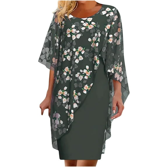 qolati 2 Piece Mother of The Bride Dresses with Chiffon Floral Blouse Mother of The Groom Dresses Tea Length Formal Evening Gowns