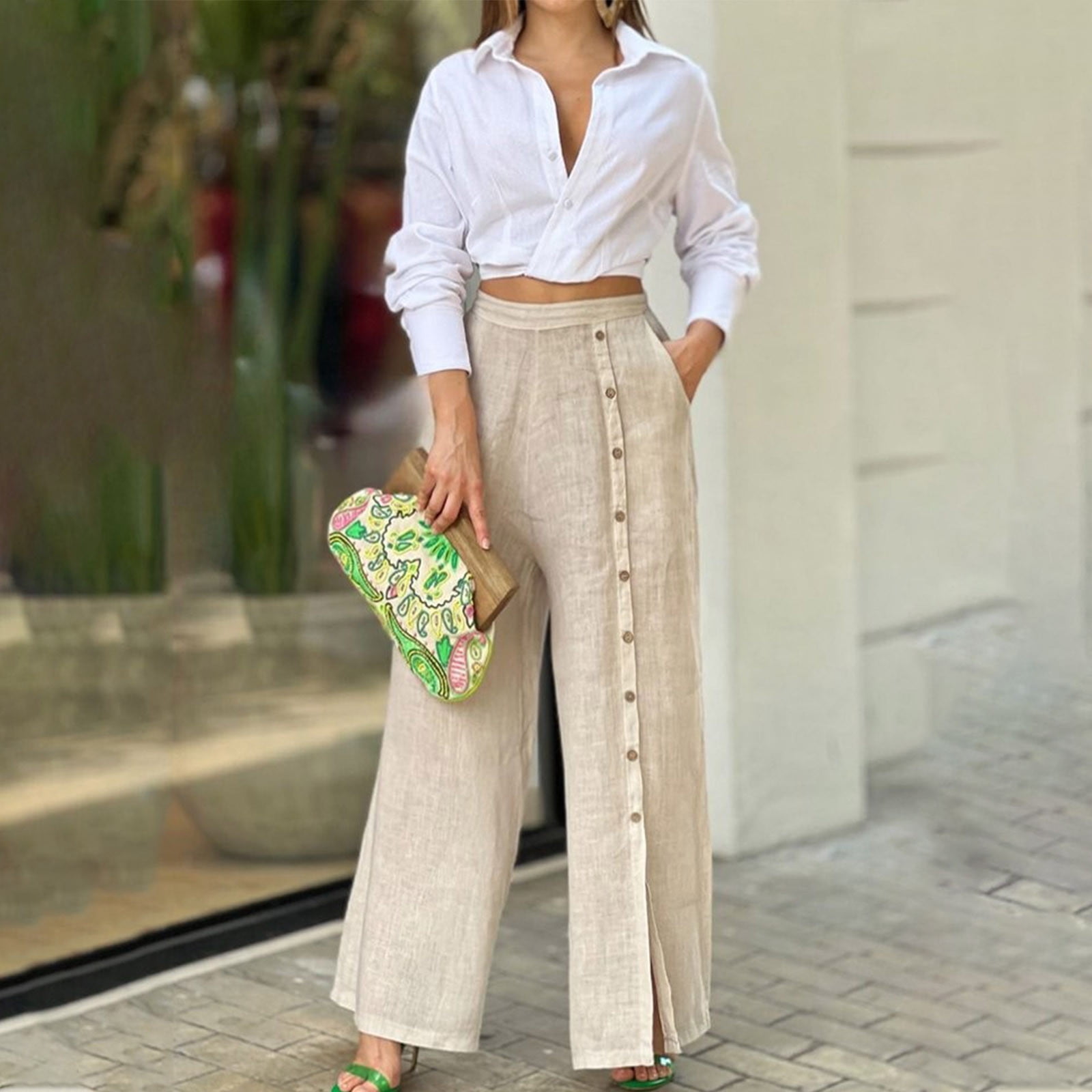 qolati 2 Piece Outfits for Women Lounge Matching Sets Cotton Linen