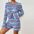thumbnail image 1 of qolati 2 Piece Pajamas Sets Ribbed Knit Matching Outfits Long Sleeve Cutout Crop Sweater Pullover Tops Shorts Sleepwear Loungewear Sweatsuits, 1 of 6