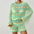 thumbnail image 1 of qolati 2 Piece Pajamas Sets Ribbed Knit Matching Outfits Long Sleeve Cutout Crop Sweater Pullover Tops Shorts Sleepwear Loungewear Sweatsuits, 1 of 6