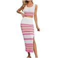 thumbnail image 1 of qolati 2 Piece Sets for Women Crochet Beach Cover Up Set Knit Square Neck Short Sleeve Crop Top Bodycon Long Skirt Tow Piece Outfits, 1 of 4