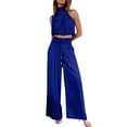 thumbnail image 1 of qolati 2 Piece Sets for Women Summer Sleeveless Mock Neck Crop Tops Wide Leg Pants Set 2024 Elegant Wedding Formal Cocktail Matching Outfit, 1 of 6