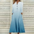 thumbnail image 1 of qolati 2023 Dresses for Women Casual Button 3/4 Sleeve V-Neck Knee Length Midi Dress Elegant Loose Fit Flowy Pleated Beach Sundress, 1 of 5