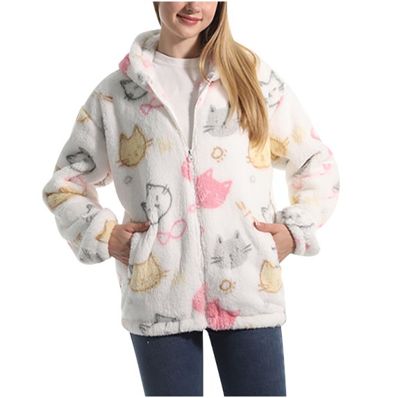 qolati 2023 Fleece Jackets for Women Fall Winter Long Sleeve Hooded Cardigan Jacket Casual Loose Zipper Hoodies Outfits Coat