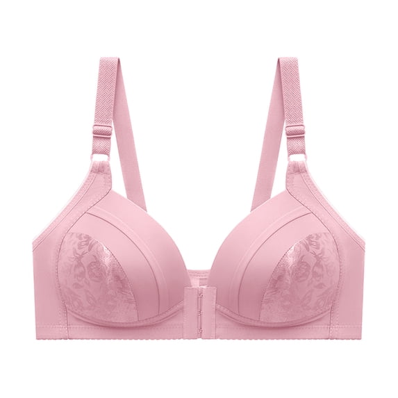 qolati 2024 Front Closure Sports Bras Women Comfortable Floral Print Front Buckle Plus Size Wireless Gathered Bra Breathable Convenient Seamless Everyday Sleep Bras
