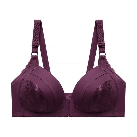 qolati 2024 Front Closure Sports Bras Women Comfortable Floral Print Front Buckle Plus Size Wireless Gathered Bra Breathable Convenient Seamless Everyday Sleep Bras