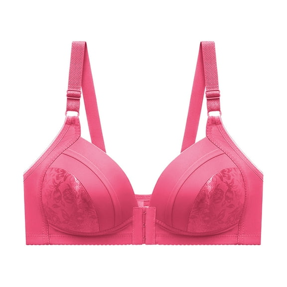 qolati 2024 Front Closure Sports Bras Women Comfortable Floral Print Front Buckle Plus Size Wireless Gathered Bra Breathable Convenient Seamless Everyday Sleep Bras