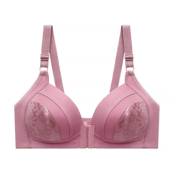 qolati 2024 Front Closure Sports Bras Women Comfortable Floral Print Front Buckle Plus Size Wireless Gathered Bra Breathable Convenient Seamless Everyday Sleep Bras