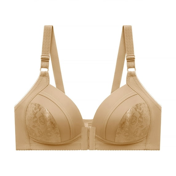 qolati 2024 Front Closure Sports Bras Women Comfortable Floral Print Front Buckle Plus Size Wireless Gathered Bra Breathable Convenient Seamless Everyday Sleep Bras