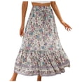 thumbnail image 1 of qolati 2024 Long Skirts for Women Summer Floral Printed Elastic Waist A Line Flowy Maxi Skirt Bohemians Pleated Swing Tiered Beach Skirt with Pockets, 1 of 5