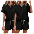 thumbnail image 1 of qolati 2PC Women's 2 Piece Pajama Sets Button Up Short Sleeve Lounge Sets Soft Round Neck Pullover Top and Drawstring Shorts Sleepwear with Pockets Comfy Pjs Set 2024, 1 of 7