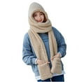 thumbnail image 1 of qolati 3 In 1 Hat Scarf Gloves for Women Winter Warm Earflap Hats Puffy Hooded Scarf for Women Men Soft Plush Thick Faux Fur Hooded Scarf, 1 of 6