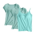 thumbnail image 1 of qolati 3 Pack Built-in Bra Tank Tops for Women Soft thin Adjustable Spaghetti Strap Camisole Undershirt Short Sleeve Padded Active Strap Workout Shelf Bra Tank Top Summer Green M, 1 of 2