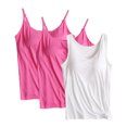 thumbnail image 1 of qolati 3 Pack Built-in Bra Tank Tops for Women Soft thin Adjustable Spaghetti Strap Camisole Undershirt Sleeveless Padded Active Strap Workout Shelf Bra Tank Top Summer White L, 1 of 2