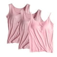 thumbnail image 1 of qolati 3 Pack Built-in Bra Tank Tops for Women Soft thin Adjustable Spaghetti Strap Camisole Undershirt Sleeveless Padded Active Strap Workout Shelf Bra Tank Top Summer Pink L, 1 of 2