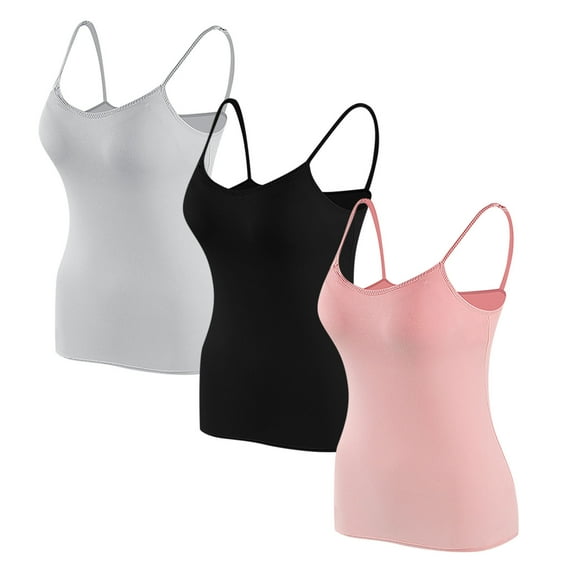 3 Pack Built in Bra Tank Tops for Women Soft thin Adjustable Spaghetti Strap Camisoles Workout Shelf Bra Tank Top Basic Undershirts