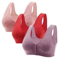 thumbnail image 1 of qolati 3 Pack Front Closure Bras for Women Breathable Button Close Full Coverage Stretch No Underwire Wireless Daisy Bras Wirefree Push Up Bra, 1 of 8