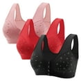 thumbnail image 1 of qolati 3 Pack Front Closure Bras for Women Breathable Button Close Full Coverage Stretch No Underwire Wireless Daisy Bras Wirefree Push Up Bra, 1 of 8