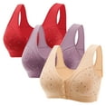 thumbnail image 1 of qolati 3 Pack Front Closure Bras for Women Breathable Button Close Full Coverage Stretch No Underwire Wireless Daisy Bras Wirefree Push Up Bra, 1 of 8