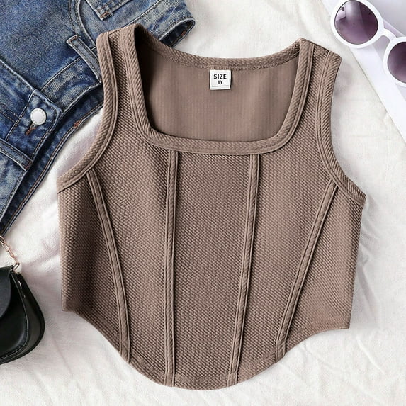 qolati 3 Pack Girls Tank Tops Textured Sleeveless Square Neck T-Shirts Asymmetrical Hem Crop Top Blouse 8-14 Years