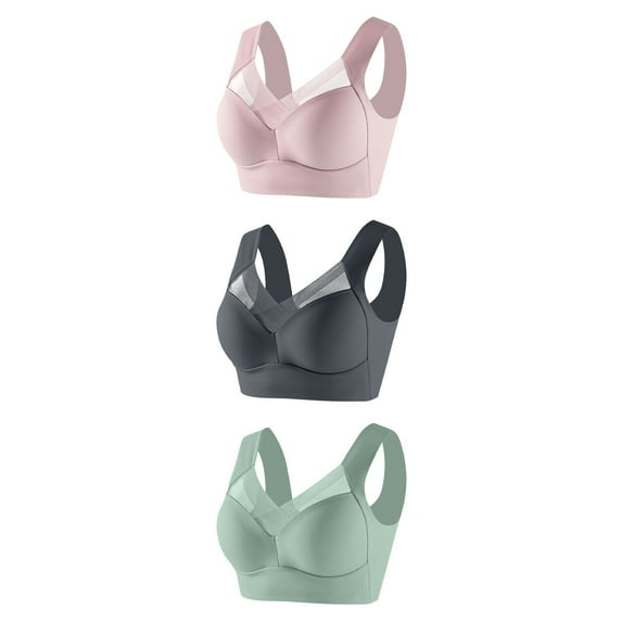 qolati 3 Pack V Lace Bras for Women No Underwire Seamless Bralettes Wireless bra Soft Support Everyday T Shirt Bras L-6XL