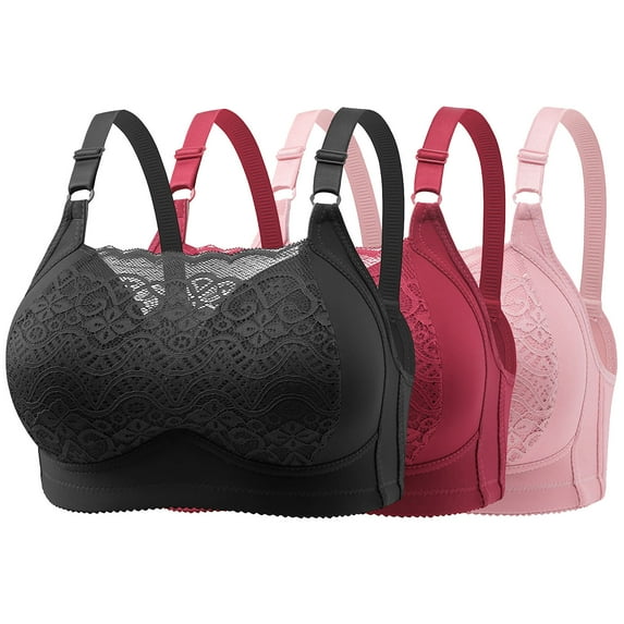 qolati 3 Pack Women's Sports Bra Seamless Front Lace Cover Full Coverages Underwear Wirefree Crop Tank Top Bralette Cami Comfort Yoga Black S