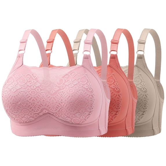 qolati 3 Pack Women's Sports Bra Seamless Front Lace Cover Full Coverages Underwear Wirefree Crop Tank Top Bralette Cami Comfort Yoga Pink XL