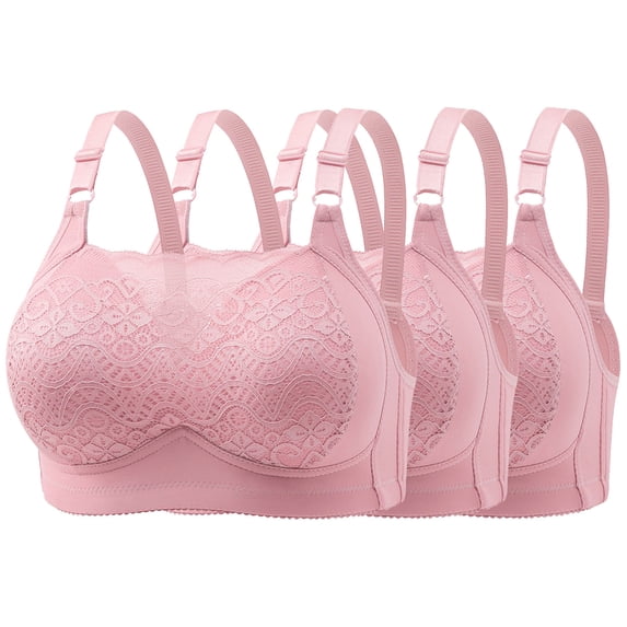 qolati 3 Pack Women's Sports Bra Seamless Front Lace Cover Full Coverages Underwear Wirefree Crop Tank Top Bralette Cami Comfort Yoga Pink XL