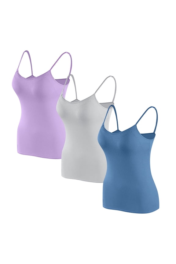 3 Pack Womens Camisoles Tops with Built in Bra Padded Spaghetti Strap Basic Undershirt Plus Size Workout Yoga Tank Top