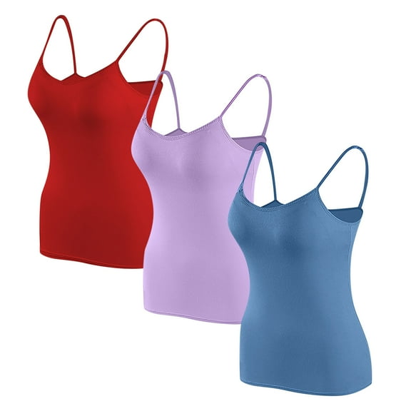 qolati 3 Pack Womens Camisoles Tops with Built in Bra Padded Spaghetti Strap Basic Undershirt Plus Size Workout Yoga Tank Top