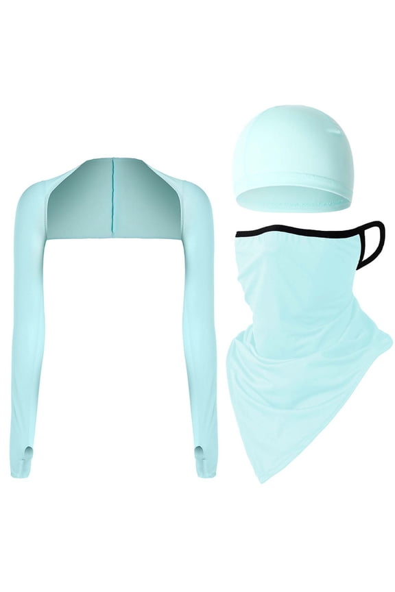 3 Piece Sun Protection Cooling Shawl Arm Sleeve for Men Women Face Mask Neck Gaiter Windproof Scarf Sunscreen Breathable Skull Cap Bandana Balaclava for Sport Outdoor