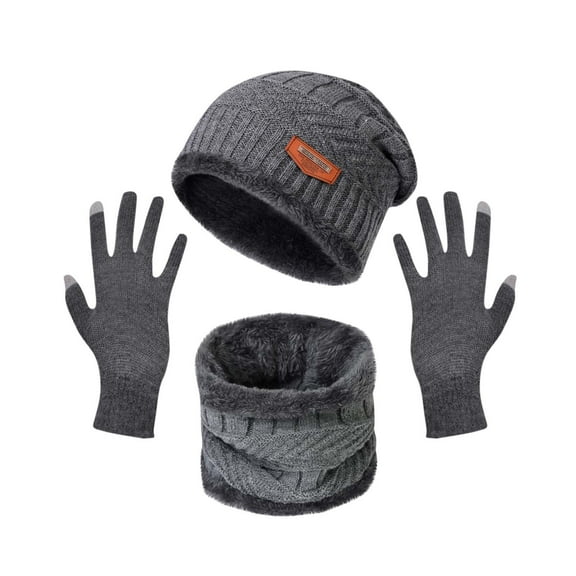 qolati 3 Piece Winter Beanie Hat Scarf Touchscreen Gloves Set Thick Warm Knit Skull Cap 3 in 1 Set Fleece Lined Scarves Gifts for Women