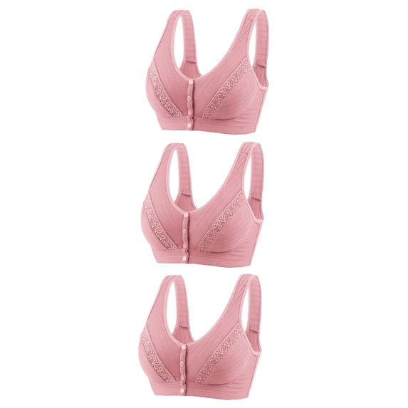 qolati 3Pcs Front Closure Bras for Women Plus Size Soft Wireless No Underwire Sports Bras Seamless Push Up Full-Coverages Everyday Bra