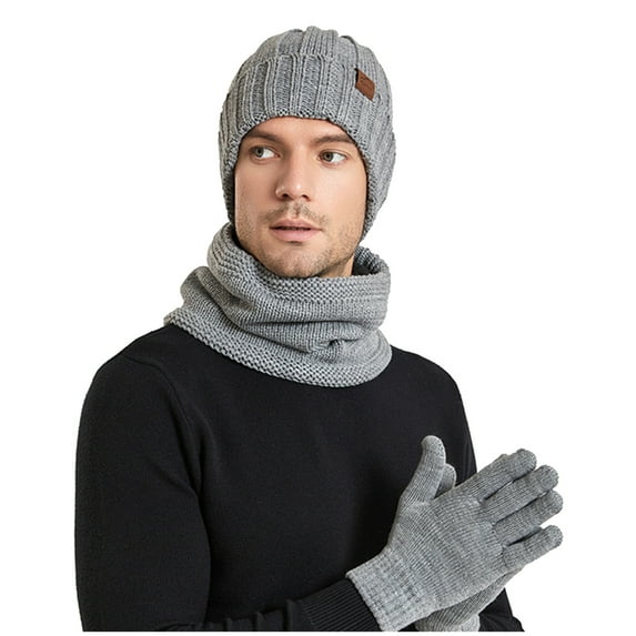 qolati 3Pcs Winter Knitted Beanie Hat Scarf Gloves Set Fleece Lined Hat Neck Warmer Glove 3 in 1 Set Skull Caps Gifts for Women Men