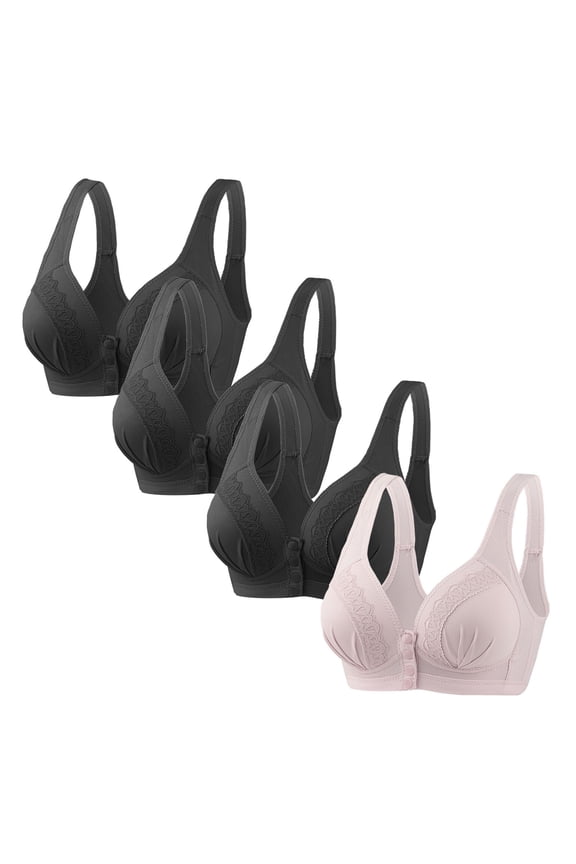4 Pack Front Button Push Up Bra for Women Front Closure Everyday Sports Bras Convenient Snap Sleep Bra Comfort Wireless T-Shirts Bras