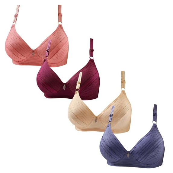 qolati 4 Pack Push Up Seamless Bras for Women No Underwire Support and Lift V Neck Wireless T-Shirt Bras Full Coverages Bralettes Everyday Bras Pink L