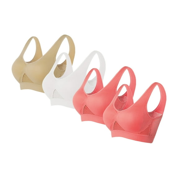 qolati 4 Pack Sports Bras for Women No Underwire 2024 Comfort Soft Hollow Breathable Cool Liftup Everyday Bra No Steel Ring T-Shirts Bra