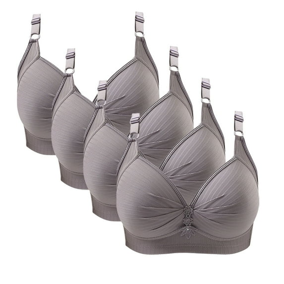 qolati 4Pcs Everyday Bras for Women Adjustable Straps Soft Floral Wireless Push Up Sports Bras Seamless Comfortable Full-Coverages No Underwire Bralette T-Shirt Bra