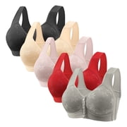 qolati 5 Pack Daisy Bras for Older Women Front Closure Push Up Bra No Underwire Sports Bra with Front Snaps Full Coverage Breathable Everyday Bras