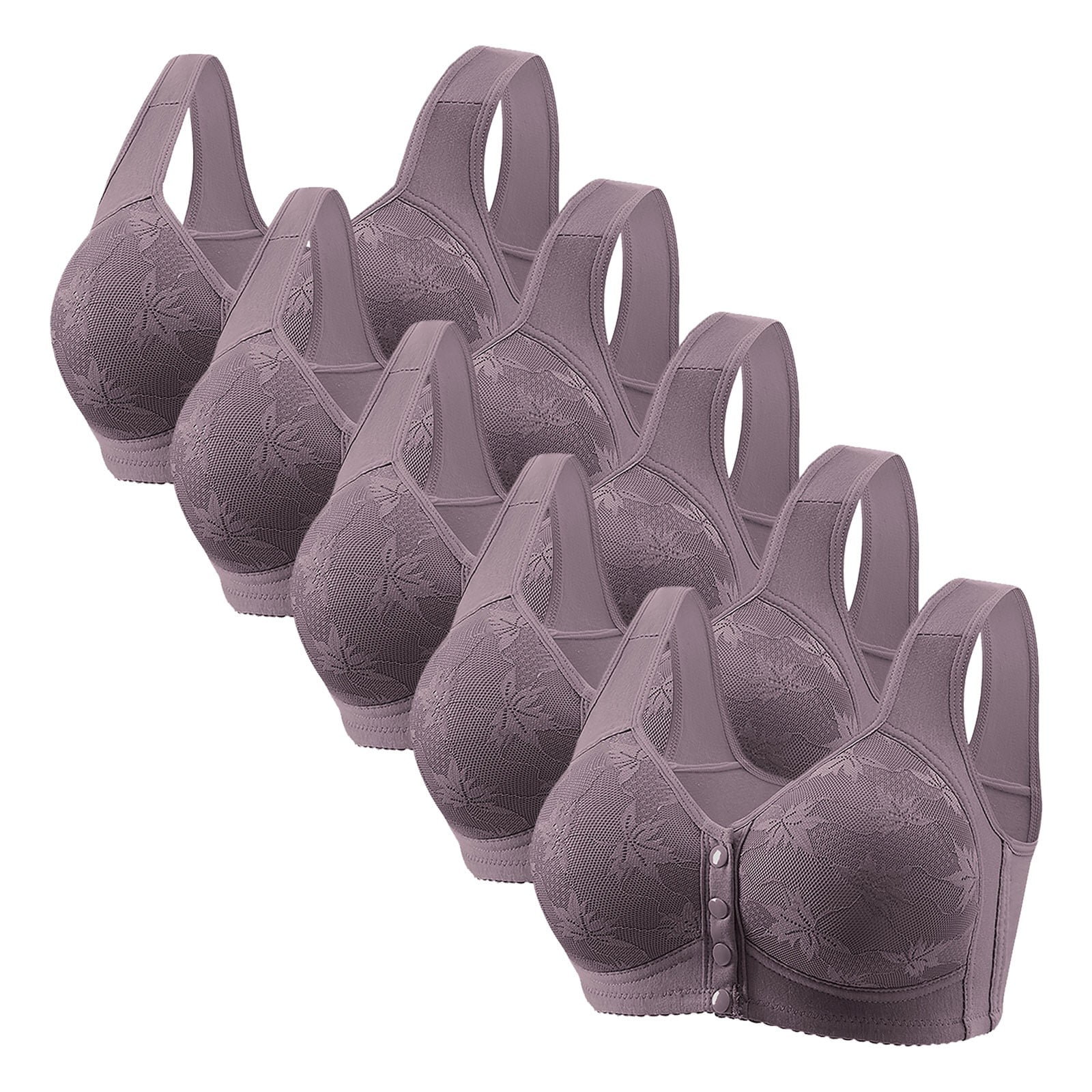 qolati 5 Pack Daisy Bras for Older Women Front Closure Push Up Bra No Underwire Sports Bra with Front Snaps Full Coverage Breathable Everyday Bras