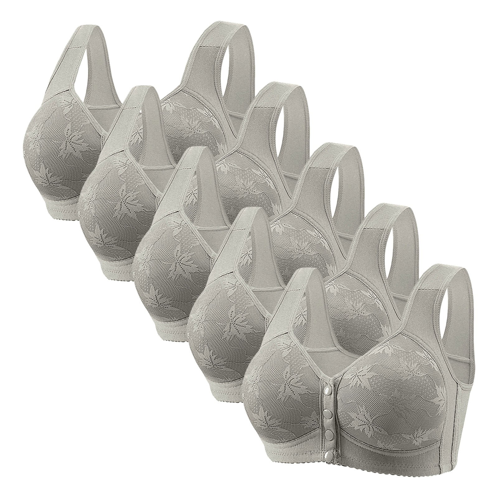 qolati 5 Pack Daisy Bras for Older Women Front Closure Push Up Bra No Underwire Sports Bra with Front Snaps Full Coverage Breathable Everyday Bras