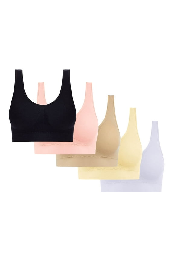 5 Pack Sports Bras for Women Seamless Wireless Supportive Bra Push Up Comfort Soft No Underwire Full Coverage T-Shirt Bra