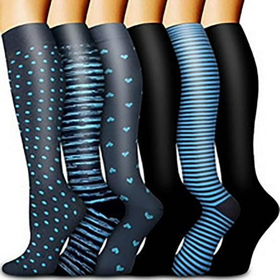 qolati 6 Pairs Compression Socks Women Men Thick Boot Stockings Knee High Tube Socks for Athletic,Nursing,Running,Cycling