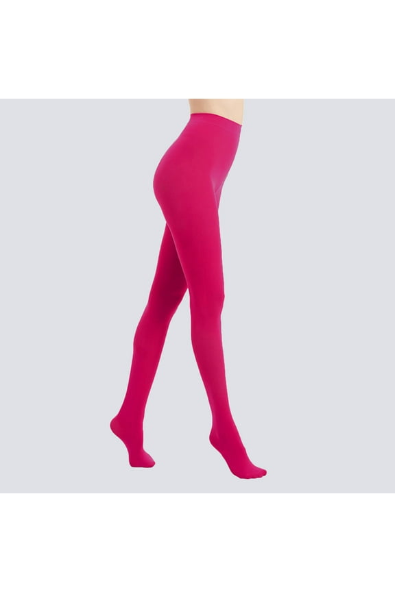 80 Denier Tights for Women Leggings Warm Winter Daily Wear Soft Semi-Opaque Solid Color High Waist Footed Pantyhose 14 Colors Hot Pink S