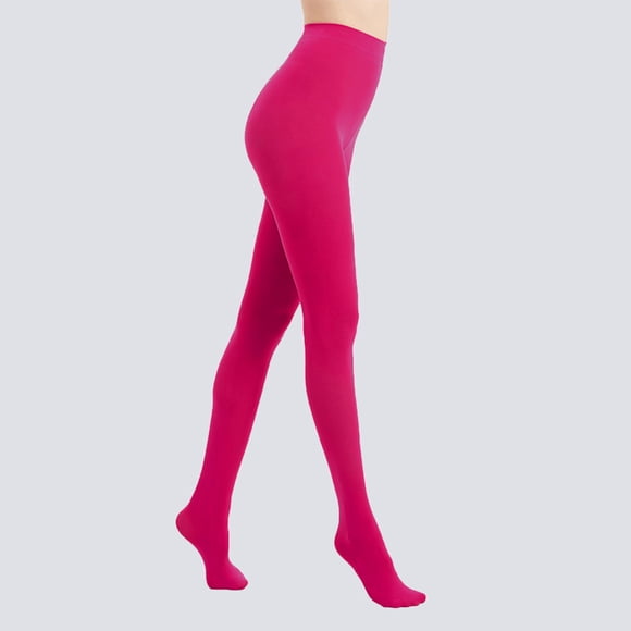 qolati 80 Denier Tights for Women Leggings Warm Winter Daily Wear Soft Semi-Opaque Solid Color High Waist Footed Pantyhose 14 Colors Hot Pink S
