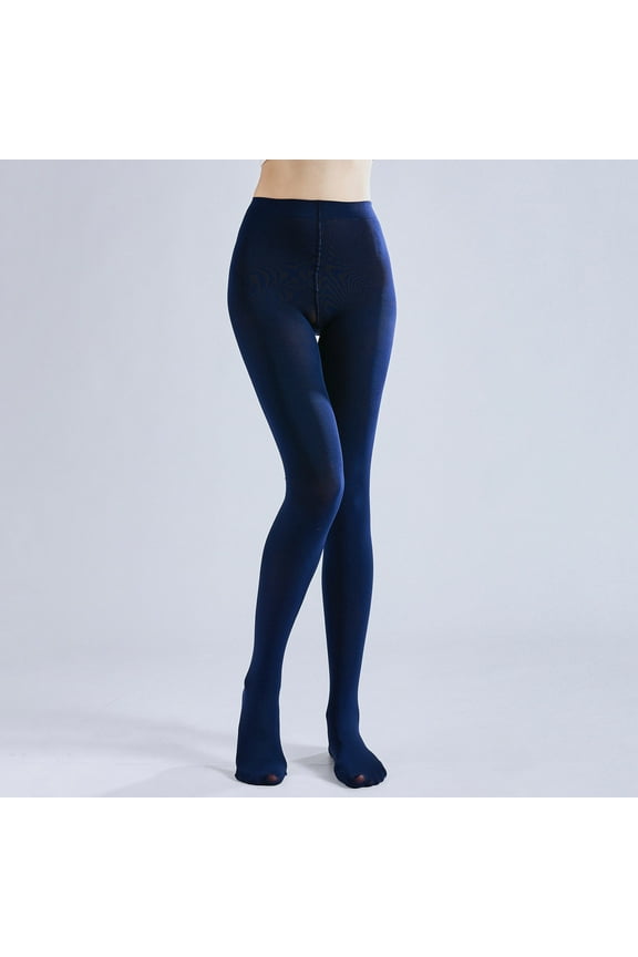 80 Denier Tights for Women Leggings Warm Winter Daily Wear Soft Semi-Opaque Solid Color High Waist Footed Pantyhose 14 Colors Navy XL