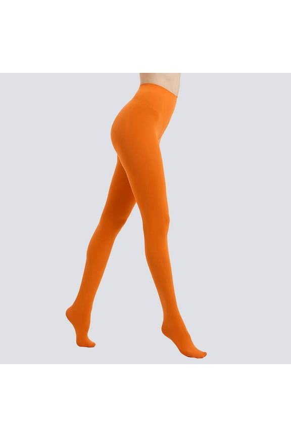 80 Denier Tights for Women Leggings Warm Winter Daily Wear Soft Semi-Opaque Solid Color High Waist Footed Pantyhose 14 Colors Orange XL